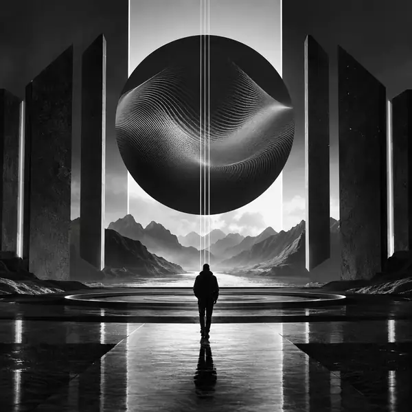 Arte de portada geométrico en blanco y negro para Legado sónico, volumen uno
